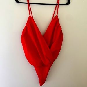 Red V- Neck Bodysuit